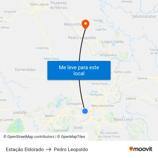 Estação Eldorado to Pedro Leopoldo map