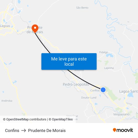 Confins to Prudente De Morais map