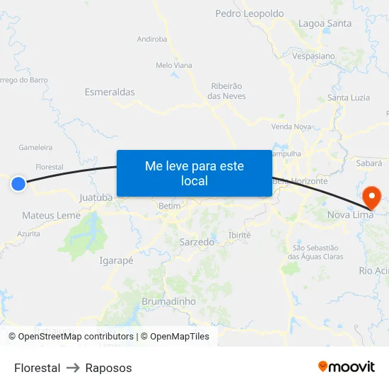 Florestal to Raposos map