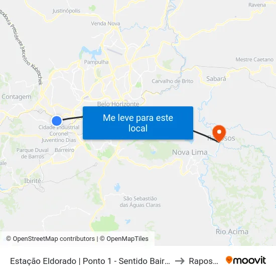 Estação Eldorado | Ponto 1 - Sentido Bairro to Raposos map