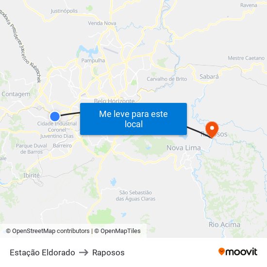Estação Eldorado to Raposos map