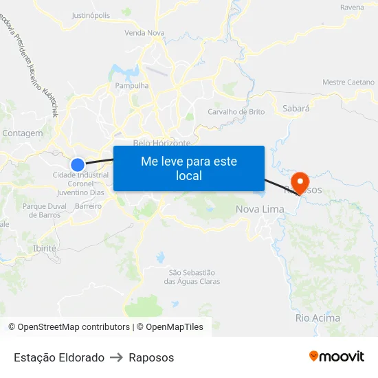 Estação Eldorado to Raposos map