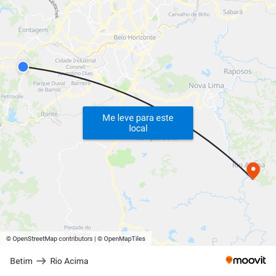 Betim to Rio Acima map