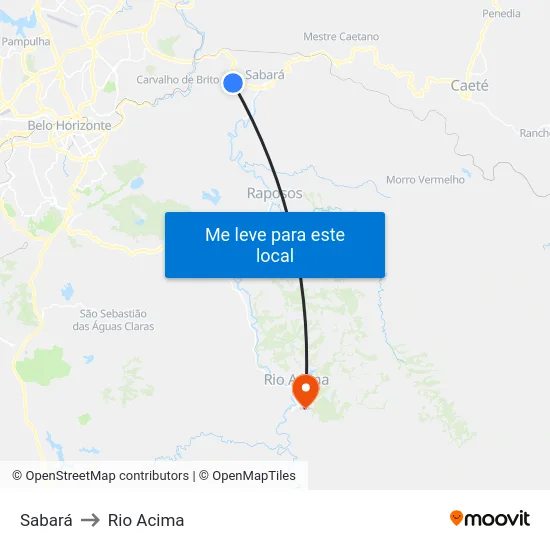Sabará to Rio Acima map