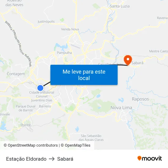 Estação Eldorado to Sabará map