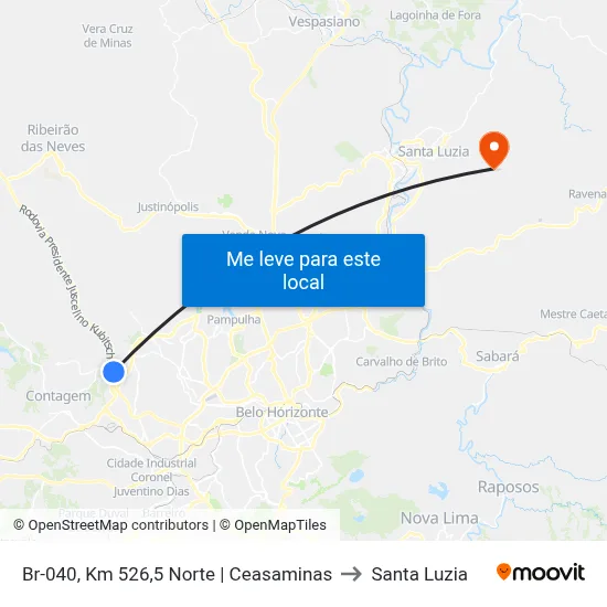 Br-040, Km 526,5 Norte | Ceasaminas to Santa Luzia map