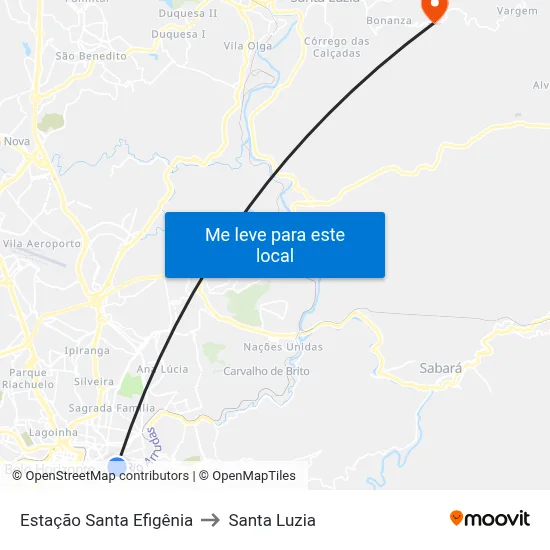 Estação Santa Efigênia to Santa Luzia map