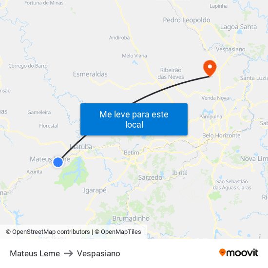 Mateus Leme to Vespasiano map