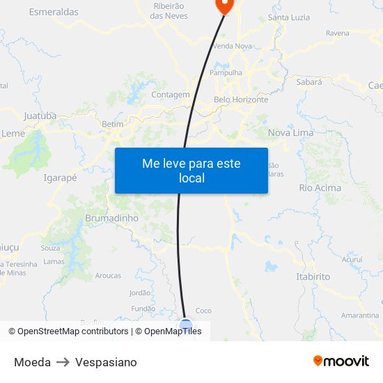 Moeda to Vespasiano map