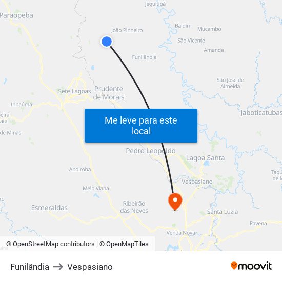 Funilândia to Vespasiano map