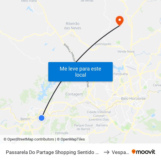 Passarela Do Partage Shopping Sentido Centro De Betim/Br-381 to Vespasiano map