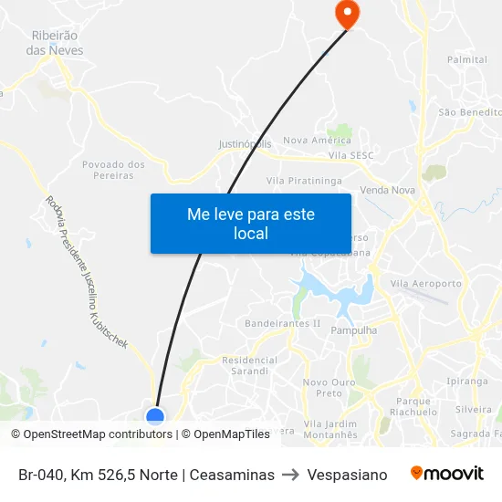 Br-040, Km 526,5 Norte | Ceasaminas to Vespasiano map