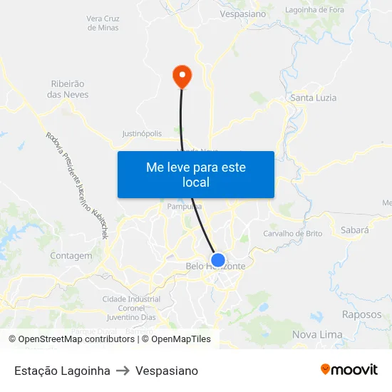 Estação Lagoinha to Vespasiano map