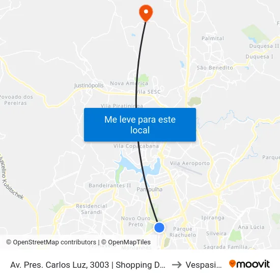 Av. Pres. Carlos Luz, 3003 | Shopping Del Rey 1 to Vespasiano map