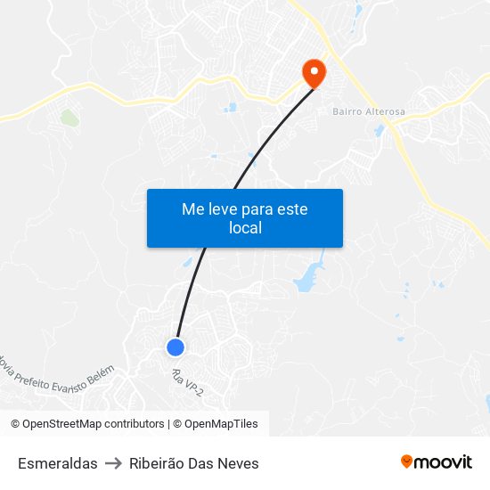 Esmeraldas to Ribeirão Das Neves map