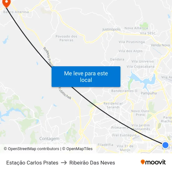 Estação Carlos Prates to Ribeirão Das Neves map