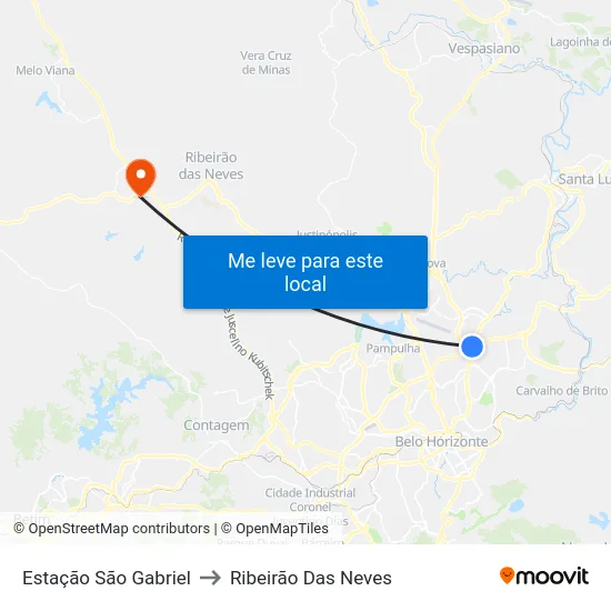 Estação São Gabriel to Ribeirão Das Neves map
