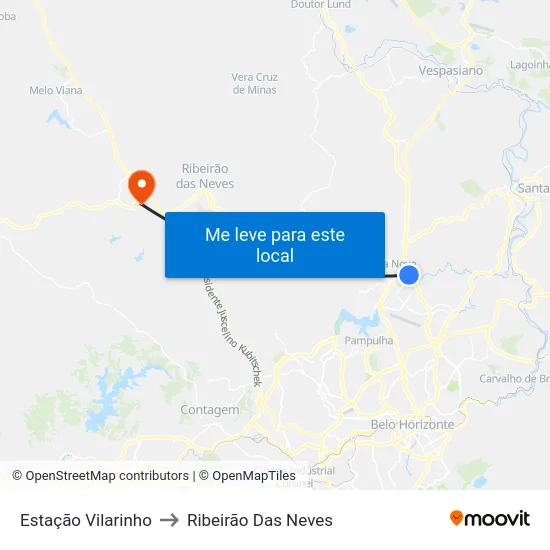 Estação Vilarinho to Ribeirão Das Neves map