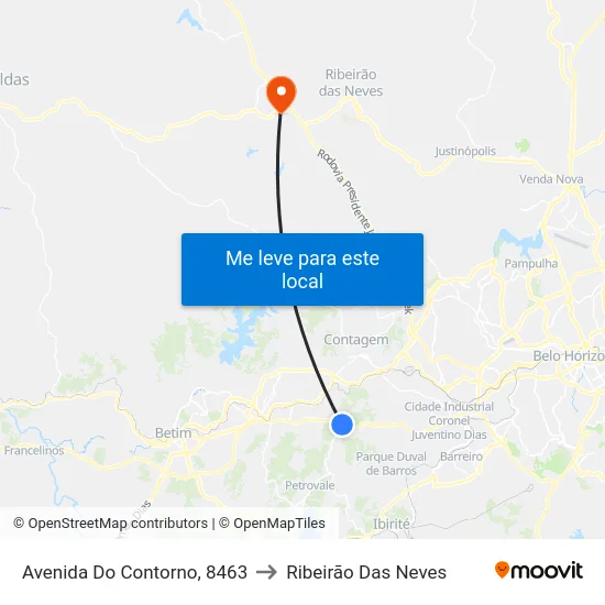 Avenida Do Contorno, 8463 to Ribeirão Das Neves map