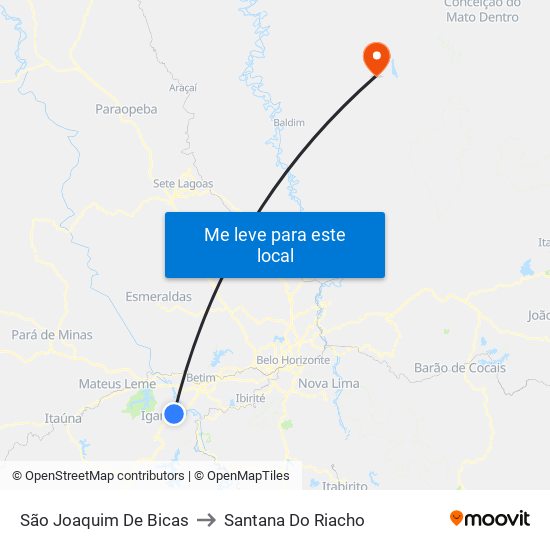 São Joaquim De Bicas to Santana Do Riacho map