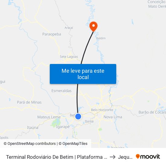 Terminal Rodoviário De Betim | Plataforma B1 - Sentido Bairro to Jequitibá map