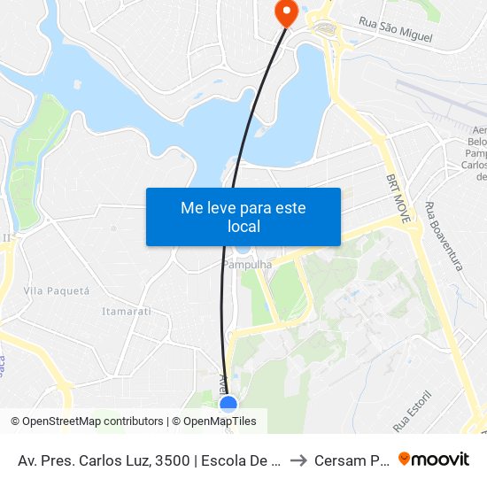 Av. Pres. Carlos Luz, 3500 | Escola De Educação Física Da Ufmg to Cersam Pampulha map