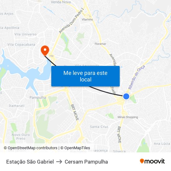 Estação São Gabriel to Cersam Pampulha map