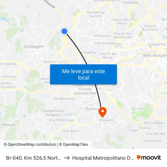 Br-040, Km 526,5 Norte | Ceasaminas to Hospital Metropolitano Dr Célio De Castro map