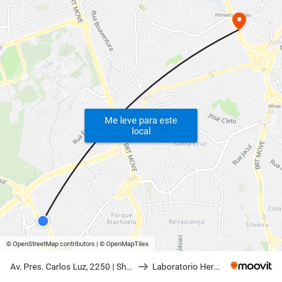 Av. Pres. Carlos Luz, 2250 | Shopping Del Rey 1 to Laboratorio Hermes Pardini map