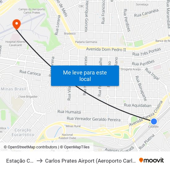 Estação Calafate to Carlos Prates Airport (Aeroporto Carlos Prates (SBPR)) map