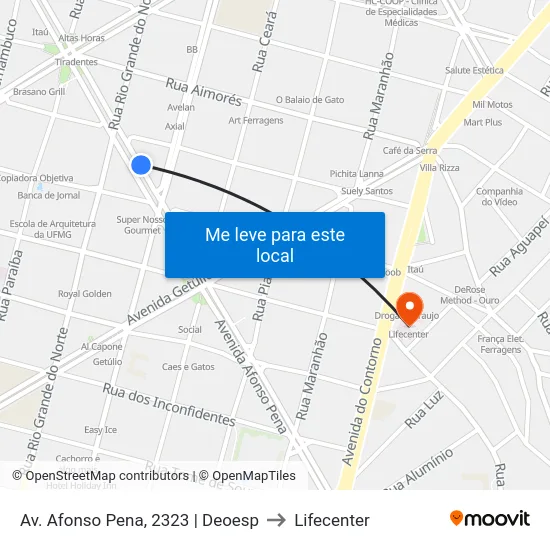 Av. Afonso Pena, 2323 | Deoesp to Lifecenter map