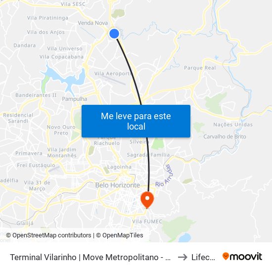 Terminal Vilarinho | Move Metropolitano - Setor Norte, Plat. A to Lifecenter map