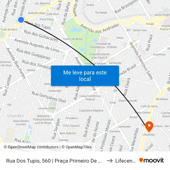 Rua Dos Tupis, 560 | Praça Primeiro De Maio 2 to Lifecenter map