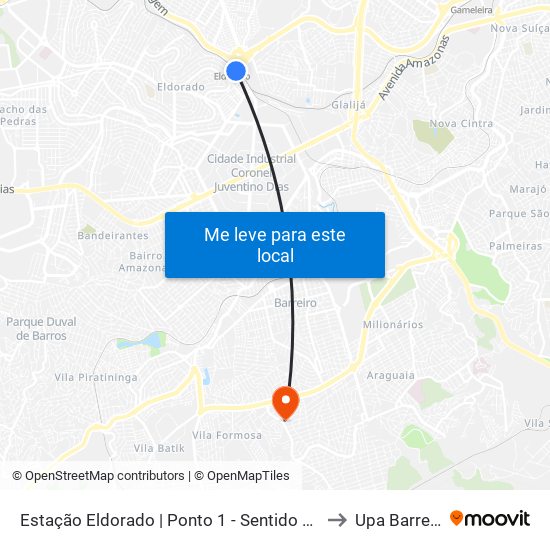 Estação Eldorado | Ponto 1 - Sentido Bairro to Upa Barreiro map
