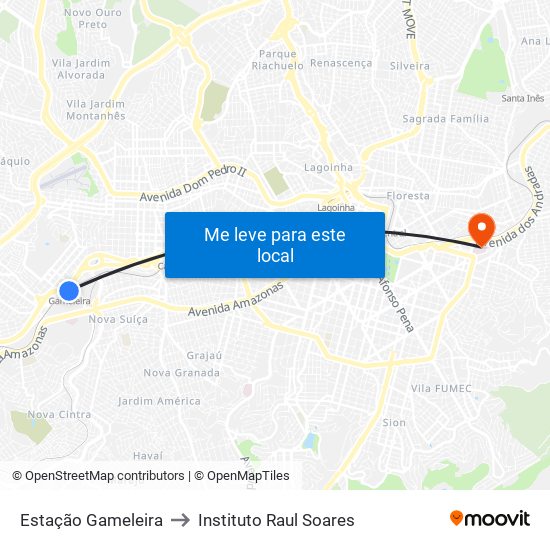 Estação Gameleira to Instituto Raul Soares map