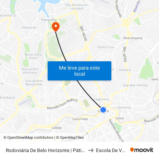 Rodoviária De Belo Horizonte | Pátio Externo - Ponto 2 to Escola De Veterinária map