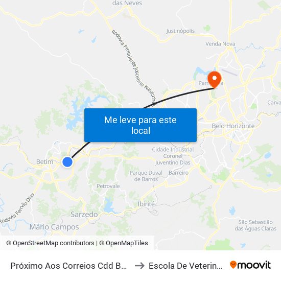 Próximo Aos Correios Cdd Betim to Escola De Veterinária map