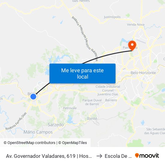 Av. Governador Valadares, 619 | Hospital Da Unimed Sentido Centro to Escola De Veterinária map