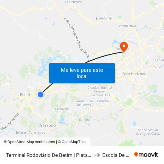 Terminal Rodoviário De Betim | Plataforma A2 - Sentido Centro to Escola De Veterinária map