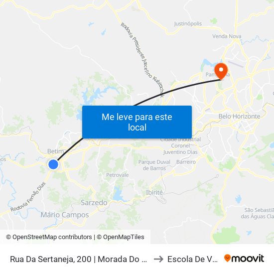 Rua Da Sertaneja, 200 | Morada Do Trevo - Sentido Betim to Escola De Veterinária map