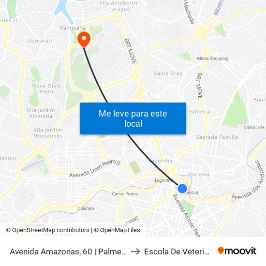 Avenida Amazonas, 60 | Palmeiras 1 to Escola De Veterinária map