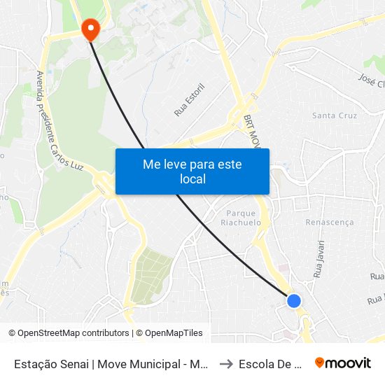 Estação Senai | Move Municipal - Módulo 2a - Sentido Centro to Escola De Veterinária map