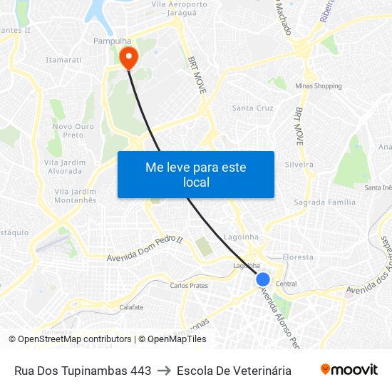 Rua Dos Tupinambas 443 to Escola De Veterinária map