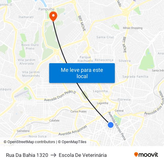 Rua Da Bahia 1320 to Escola De Veterinária map