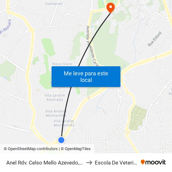 Anel Rdv. Celso Mello Azevedo, 13750 to Escola De Veterinária map