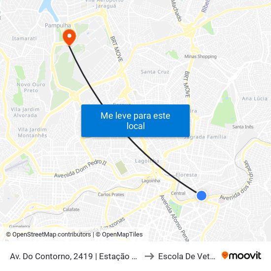 Av. Do Contorno, 2419 | Estação Santa Efigênia to Escola De Veterinária map