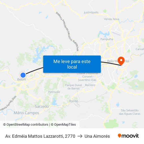 Av. Edméia Mattos Lazzarotti, 2770 to Una Aimorés map