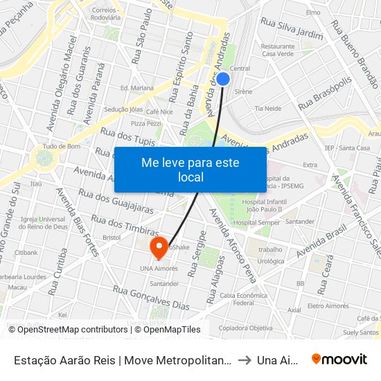 Estação Aarão Reis | Move Metropolitano - Plataforma 2a to Una Aimorés map