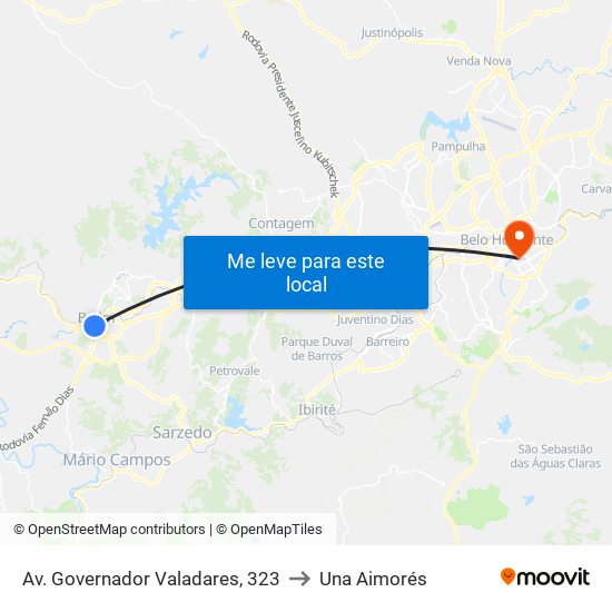 Av. Governador Valadares, 323 to Una Aimorés map