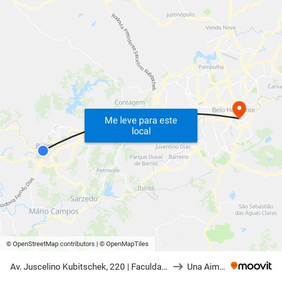 Av. Juscelino Kubitschek, 220 | Faculdade Pitagorás to Una Aimorés map